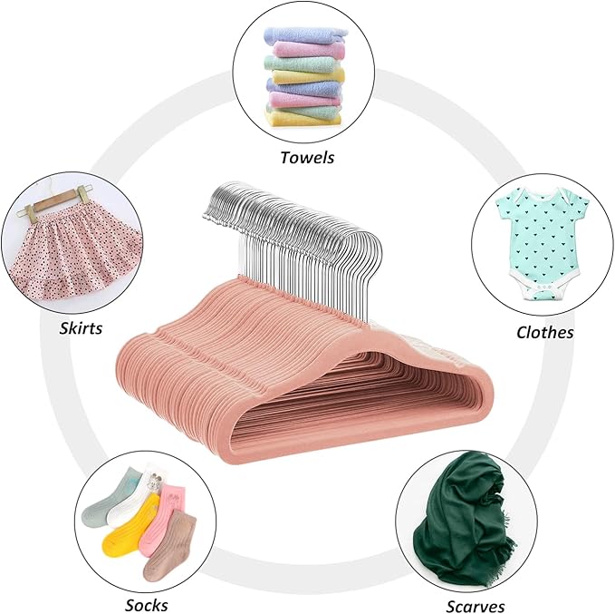 Kids Velvet Hangers 30 Pack, 11 Inch Size Non-Slip Baby Hangers, Space-Saving Nursery Hangers, Perfect Infant/Toddler Clothes Hangers for Daily Use(Pink)