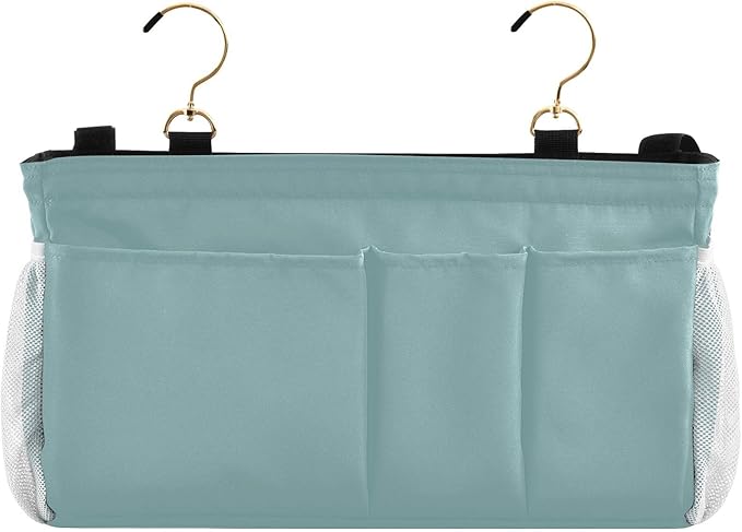 Teal Bedside Caddy Storage Bag Bedside Organizer for Bunk Bed Headboards College Bedside Shelf Hanging Organizer 6 Pockets with Hooks for Glasses Book Tablet Holder