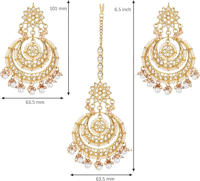 Aheli Bollywood Ethnic Chandbali Style Big Earrings Maang Tikka Set Traditional Fashion Jewelry Gift for Women
