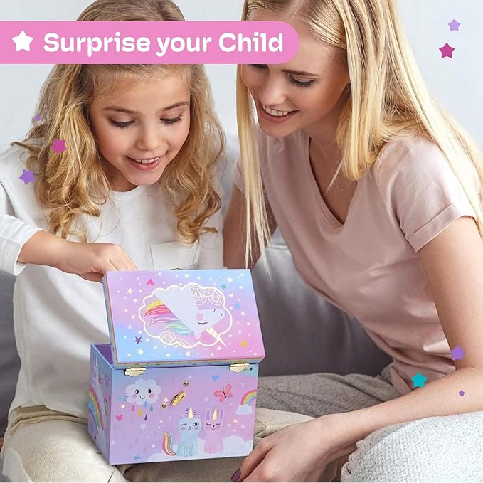 Jewelkeeper Unicorn Musical Jewelry Box for Girls - Cotton Candy Rainbow Design Music Box with 2 Pullout Drawers to Store Earrings, Necklace and Bracelets, Plays The Beautiful Dreamer Tune