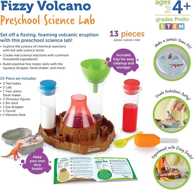 Learning Resources Fizzy Volcano Science Kit - 13 Pieces, Ages 4+, Preschool STEM Toys for Kids, Science Experiments