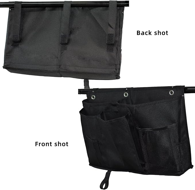 Bedside Organizer, Durable Bunk Bed Caddy, Multi-Pocket Hanging Storage Bag for College Dorm, Home, Hospital and Baby Stroller, Easy Installation, Metal Rivets Added, Oxford Fabric (Black)