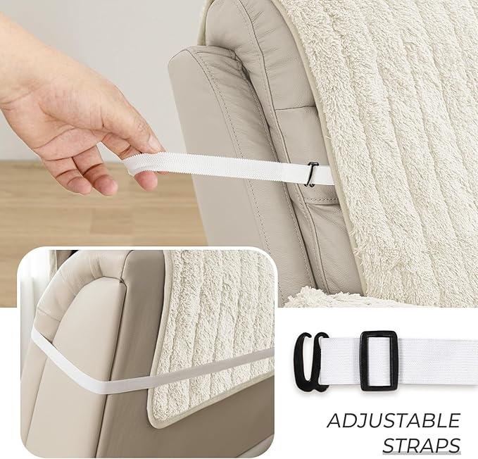 RBSC Home Plush Recliner Slipcover Chair Covers Artificial Wool Lazy Boy Cover Quilted Cover for Recliner Chairs and Furniture (Ivory, 30")