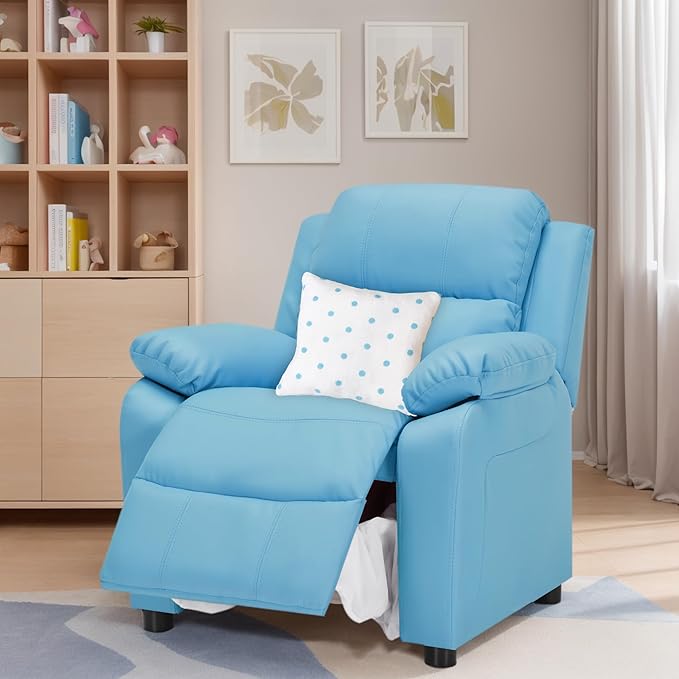JC Home Macaron Kids Reclining Chair Leather Recliner Sofa Toddler Youth Children Child Ages 2-8
