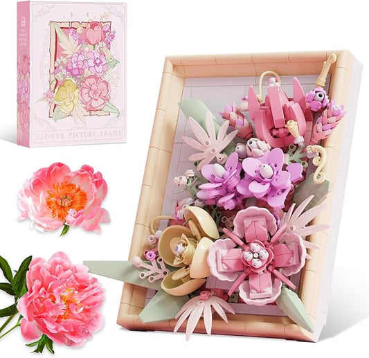 Flowers Building Set for Adults, Compatible with Lego Flowers Roses Plants Picture Frame, Botanical Collection Wall Art Home Office Decor, Ideas Gift Building Toy for Boys Girls (656 PCS)