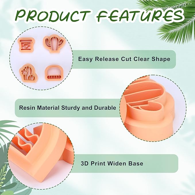 Puocaon Cactus Polymer Clay Cutters - 10 pcs Clay Cutters for Earrings Making, Cactus and Flowerpot Shapes Clay Cutters for Polymer Clay Jewelry, Adorable Mini Clay Cutters for Handmade Craft