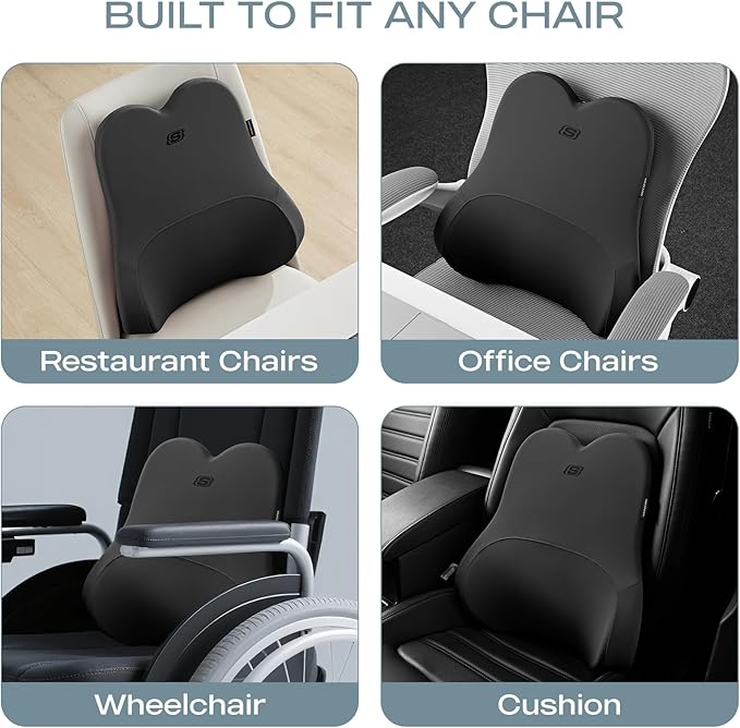 Skechers Air-Cooled & Memory Foam Lumbar Pillow,Lumbar Support Pillow for Office,Chair Lower Back Pain Relief Lumbar Pillow,Ergonomic Design Back Support Pillow for Office Chair,Car,Home,Travel,Black