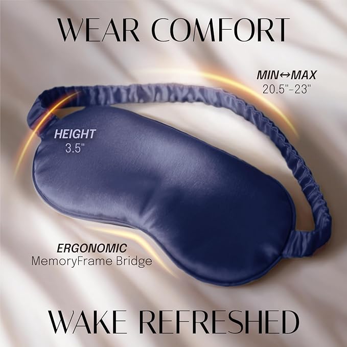 Silk Sleep Mask Eye Mask Blindfold with Double Layer Silk Filling and Elastic Strap for Full Night's Sleep, Travel and Nap, Soft Eye Cover Eyeshade with Luxury Bag and Ear Plugs by OLESILK (Navy Blue)