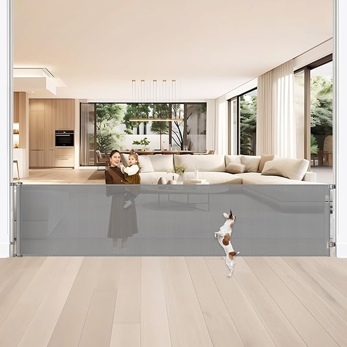 42" Tall X 200" Extra Wide Retractable Gates, Extra Tall Baby Gate for Large Openings Tall Mesh Gate Extra Long Dog Gates Indoor Pet Gate for Dogs or Kids Large Outdoor Retractable Deck Gates, Gray