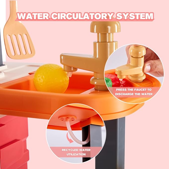 3 in 1 Play Kitchen for Toddlers-GEIYATOI,Kids Kitchen Playset with Travel Suitcase, 50 PCS Toy Kitchen Set,Realistic Cooking Accessories,Sounds,Light,Running Water,Great Kitchen Set for Toddlers