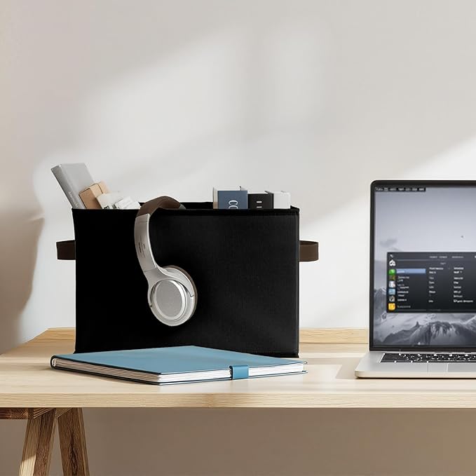 Cupic Cupid Storage Bins Closet, Fabric Closet Organizers and Storage, 4-Pack Baskets for Organizing, Large Storage Boxes with Handles for Clothes and Toys, Black