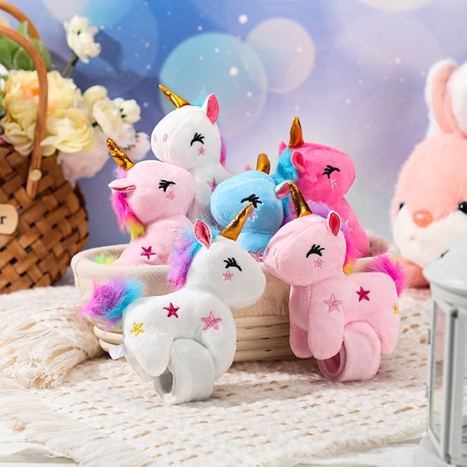 Leyndo Animal Slap Bracelets Stuffed Animal, Stuffed Animal Plush Slap Bracelets Bulk Kids Toys, 8 Inches (Unicorn,8 Pcs)