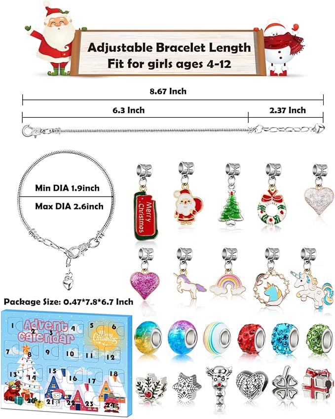 Advent Calendar 2024 Girls, Unicorn & Christmas Themed Charm Bracelets Advent Calendars for Kids Teens 4-12, Best Friends Jewelry Making Kit Craft Toys Countdown Advent Calender for Teenagers & Women