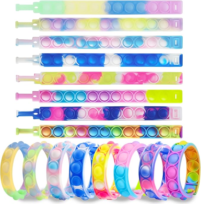 16 Pcs Pop Bubble Bracelet Fidget Toys, Pop Wristband Fidget Bulk Toy for Party Favors Halloween Christmas Valentine Gifts Students Gifts Easter Egg Basket Stuffer Classroom Prizes Goodie Bag for Kids
