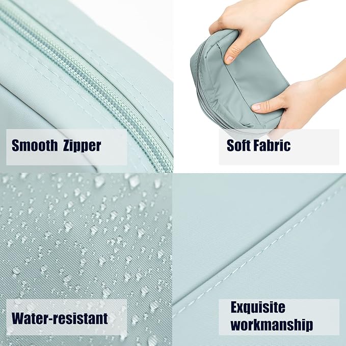 Hekyip Rectangular Beauty Bag, Small Travel Makeup Bag for Purse, Portable Waterproof Cosmetic Pouch for Ladies Women (Rectangular Mint Blue)