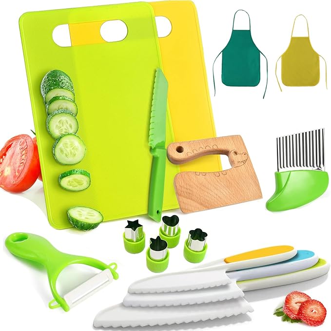 15 PCS Kids Cooking Sets,Toddler Montessori Kitchen Tool Toy for Lillte Girl Boy Age 3-10,Gifts for Birthday Christmas
