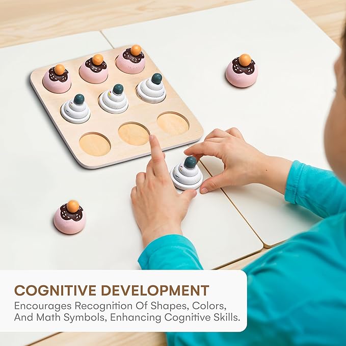 Childlike Behavior Toddler Toys Wood Puzzles - Montessori Toys to Learn Shapes, Colors, & Math Symbols for Preschool Kids, Boys & Girls - Early Educational Development (6 Cupcake pcs)