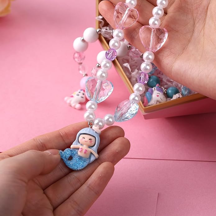 BigOtters Girl Princess Necklace Bracelet, Sets of 3 Colorful Jewelry Necklaces for Girls Toddlers Princess Dress up