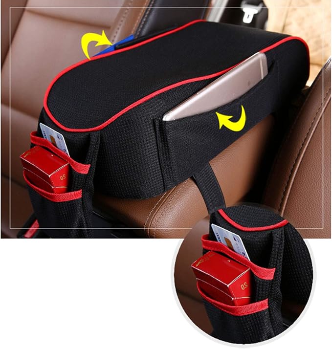 EGBANG Car Armrest Cushion, Auto Center Console Armrest Pillow, Memory Foam Car Armrest Console with Phone Holder Storage Pockets Universal Fit for Most Car (Beige)