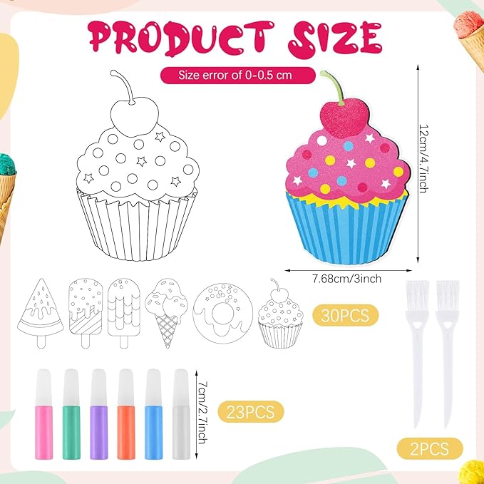 30 Sets Sand Art Kit Crafts for Kids 30 Sand Art Pictures with 23 Colored Sands DIY Sweet Treat Craft Sand Paintings with Brushes for Children DIY Arts Educational Learning Activity