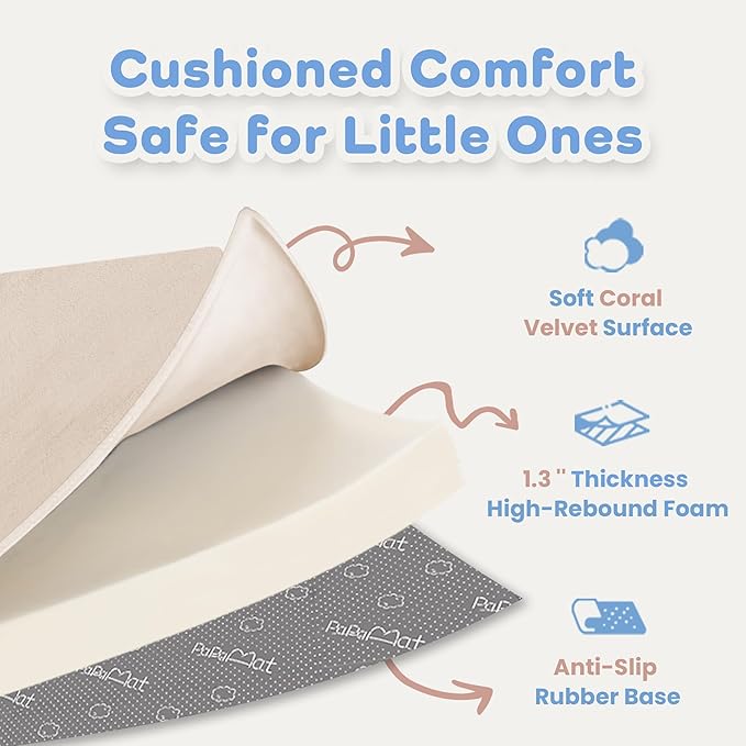 1.3" Thick Baby Floor Play Mat 50x74, Basic Padded Foam Mat for Tummy Time Crawling, Non Slip Cushioned for Babies Toddlers Infants Kids (Beige)