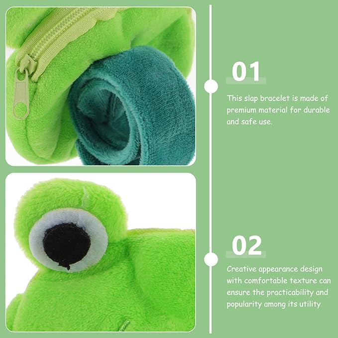 Abaodam Animal Slap Bracelet Coin Purse Frog Slap Bracelet Plush Stuffed Animal Hugger Snap Wristband Wallet for Kids