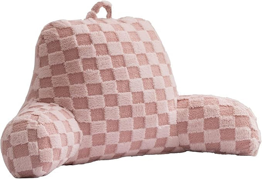 Aimuan Checkered Reading Pillow Bed Rest Wedge Backrest Checkerboard Pillow with Arms Back Support for Sitting Up in Bed Cushion Incline Rest Sleeping Snoring Pillow (Pink,Large)