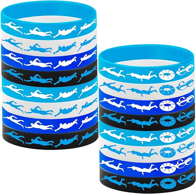 24PCS Swimming Silicone Wristband Party Favors -Swimming Rubber Wristband Party Supplies Decorations Swimming Action Sport Themed Birthday Baby Shower Party Favors