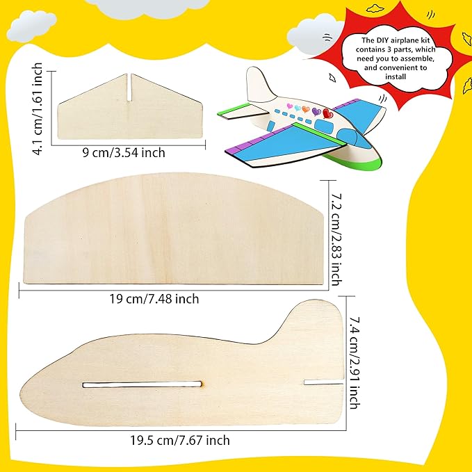 24 Pack Unfinished Wooden Airplane Model Toys DIY Model Planes Wood Plane kit Handcraft Plane to Paint for Kids School Art Activity Birthday Carnival Party (Color Style 1)