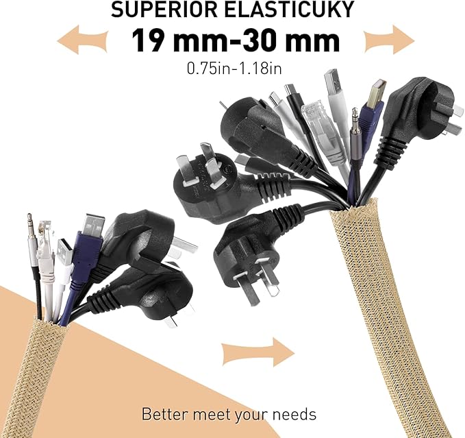 AGPTEK Cable Sleeve Cover, 2 Pack 5ft - 1.2 inch Desk Cord Organizer Cable Hider, Home Office Wire Management Computer TV Wire Loom Tubing, Pet Proof Cord Protector, from Cat Dog Chewing, Wood Color