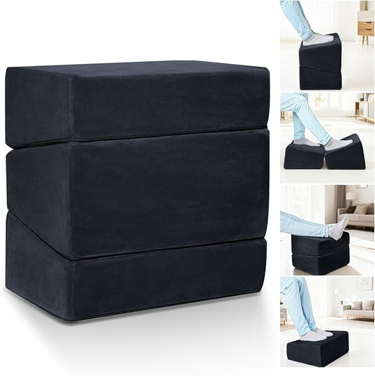 3-Level Adjustable Foot Rest for Under Desk at Work, Ergonomic High-Density Foam Footstool with Crystal Velvet Washable Cover for Office/Home/Game (Black, 17x11.2x17 Inch)