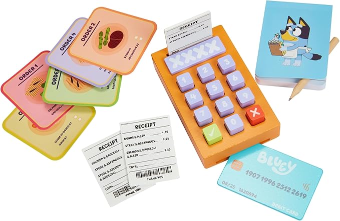 Bluey – Tabletop Restaurant – 32 Piece Wooden Roleplay Toy with Cutlery & Pretend Food Accessories for Kids – FSC-Certified Material – Fun Imaginative Kit for 3 Years and Up