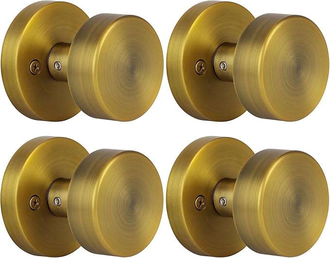 4 Pack Antique Brass Dummy Door Knobs Interior, Old Style Round Door Knob Antique Door Handle for Pantry Closet Bifold Door Knob
