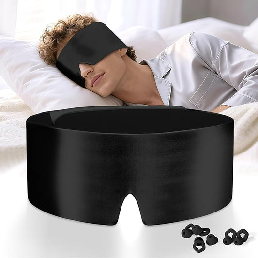 Warmcuddly Sleep Mask for Adult Blackout: Reversible Dual-Sided Eye Mask with Adjustable Band - Soft Cotton and Silky Cooling Blindfold for Women Men Travel Nap Meditation （Black）