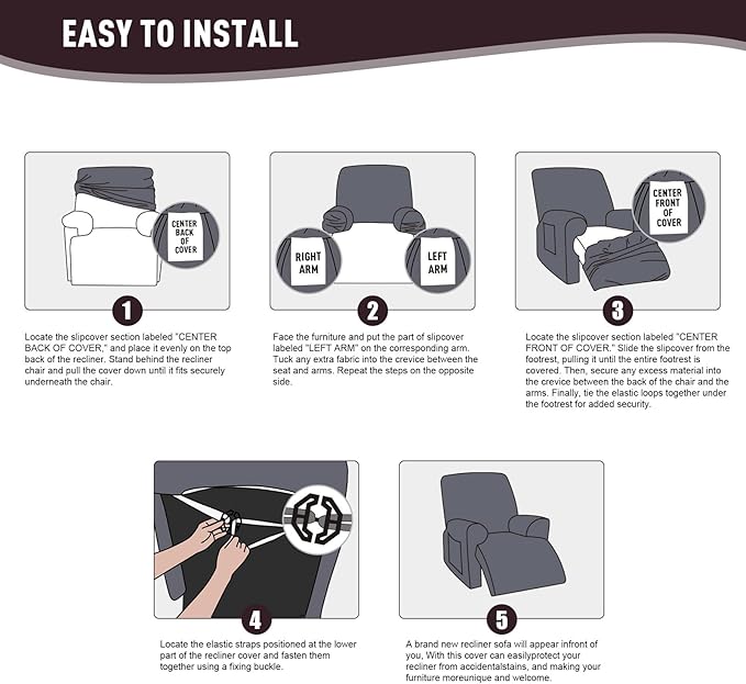 KinCam Recliner Covers, Stretch Reclining Chair Covers, Recliner Sofa Slipcovers Stripe Jacquard Recliner Couch Covers Furniture Protector Covers for Pet Kid (1 XL Seater, Chocolate)