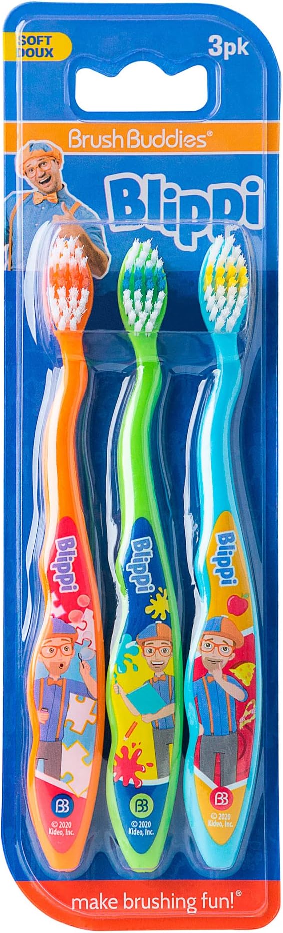 Brush Buddies Blippi Kids Toothbrushes, Manual Toothbrushes for Kids, Toothbrush for Toddlers 2-4 Years, Blippi Childrens Toothbrush, Soft Toothbrushes, 3 Count