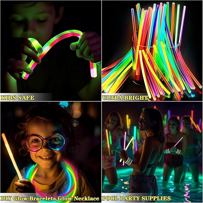 500 Pack Glow Sticks Bulk Party Supplies Glow In The Dark Party Favors Glow Sticks Necklaces Bracelets with Connectors 8" Glowsticks Light Up Toys Neon Birthday Decorations Football Party Supplies