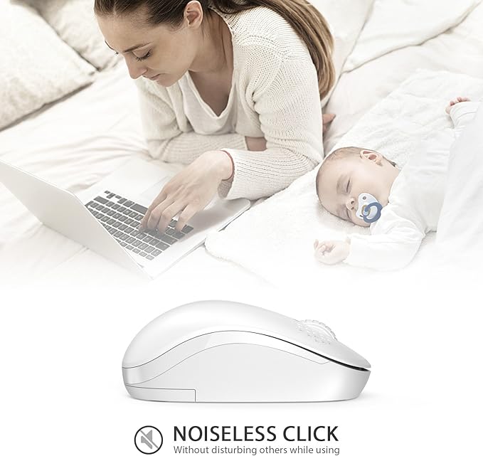 seenda Wireless Mouse, 2.4G Noiseless Computer Mice with USB Receiver Portable Computer Mouse for PC, Tablet, Laptop - Pure White