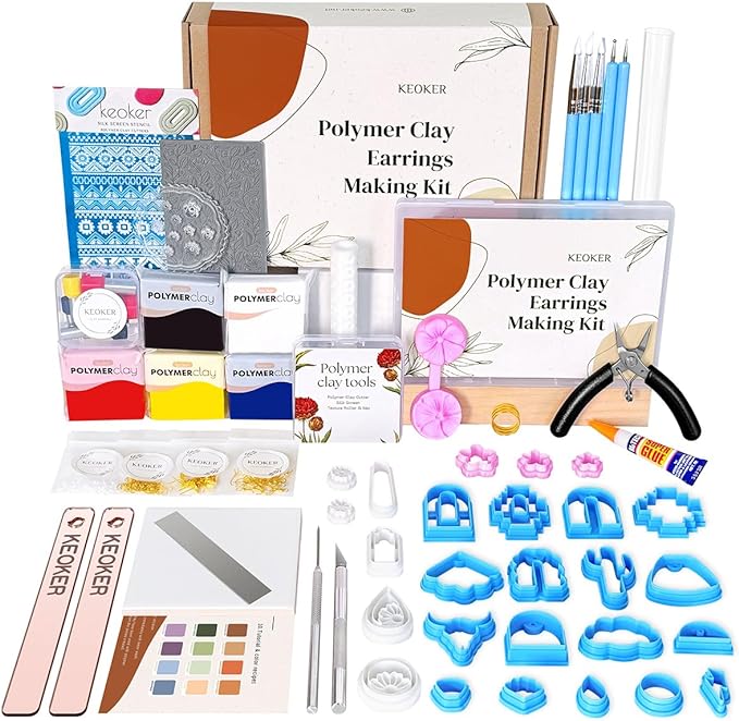 Keoker 123 PCS Clay Earring Making Kit, Polymer Clay Jewelry Making Kit for Teens and Adults, Fashion Designer Kits, Polymer Clay Earrings Kit Crafts, Great Gifts
