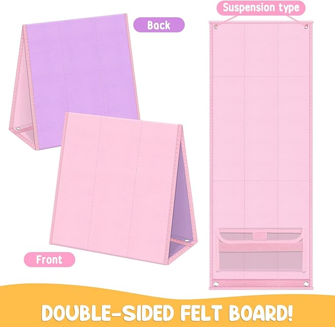 Foldable Felt Board for Toddlers Double Sided Felt Story Board Flannel Board Stories for Preschool Early Learning Interactive Storytelling Interactive Play Wall Hanging Gift for Toddlers Kid(Pink)