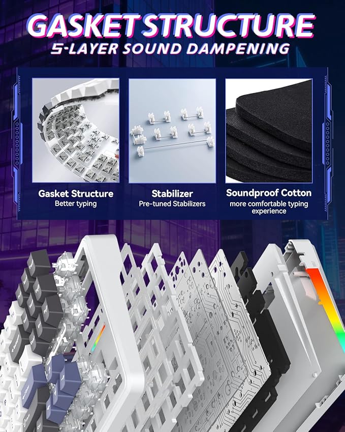 Aula F87 Pro Gaming Keyboard, Tri-Mode BT5.0/2.4GHz/USB-C Hot-Swappable RGB Wireless Mechanical Keyboard, Gasket Mount, 4000mAh, for Windows/Mac Gamer & Typists（LEOBOG Gray Wood Switch V4）