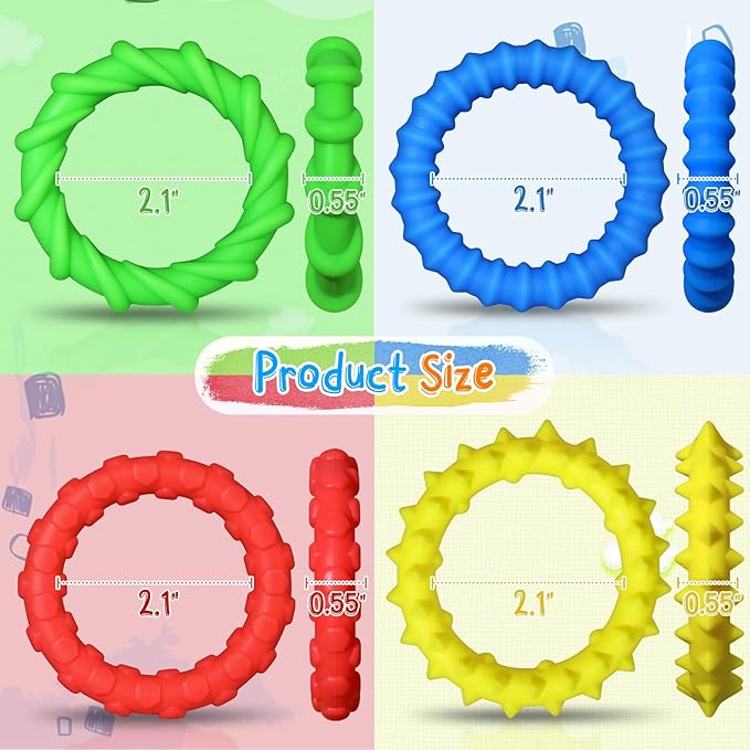 Fidget Toys Sensory Texture Bracelet: 4 Pack Stretchy Tactile Toy for Kids Adults, Classroom Quiet Calm Down Item for Special Needs Autistic Children, ADHD Calming Anxiety Stress Relief for Toddler