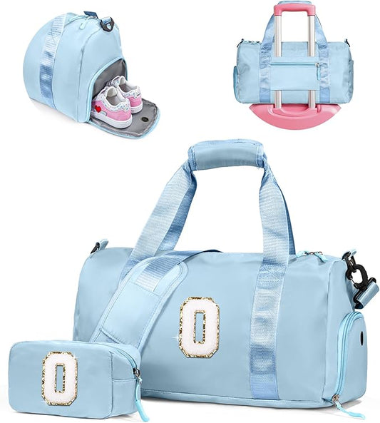 Gifts for 5 Year Old Girls-Girl Gym Bag with Shoe Compartment, Kid Personalized Weekender Overnight Bags, Initial Travel Tote with Makeup Pouch, Gift Ideas for Niece Sister (Letter O)