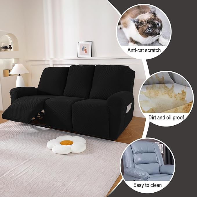 NORTHERN BROTHERS Recliner Sofa Covers 3 Seater - Reclining Sofa Covers Couch Covers for Reclining Couches Reclining Couch Covers, Black