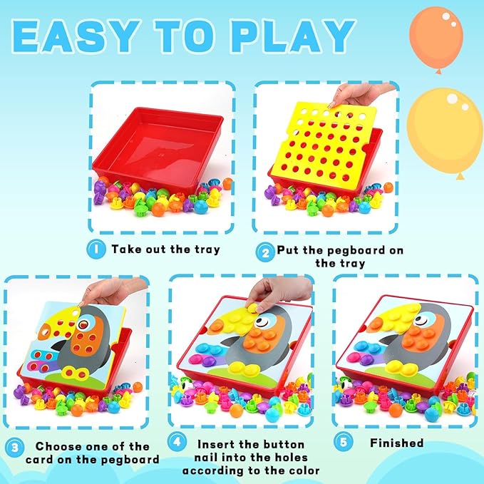 Button Art Toys for Toddlers, Crafts for Age 3-5, Early Educational Toys, Color Matching Puzzle, Fine Motor Skills Game, Preschool Learning Toys for Boys & Girls 3+