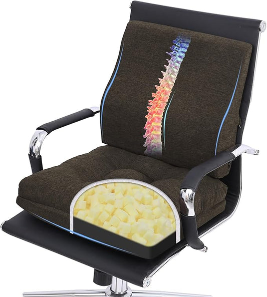 baibu Seat Cushion & Lumbar Support Pillow Set for Office Chair, Dual-Layer Patent Design Memory Foam Office Chair Cushion & Ergonomic Back Support Pillow for Wheelchair, Car Seat, Gaming Chair, Brown