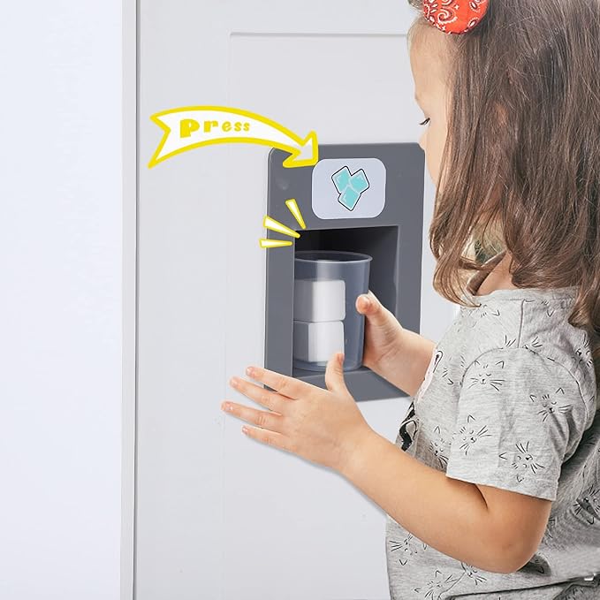 Bophy Kids Kitchen Playset, Wooden Chef Pretend Play Set with 20 PCS Cookware Accessories, Wooden Cookware Pretend with Ice Maker, Microwave, Oven, Range Hood, Sink, Real Lights & Sounds，White