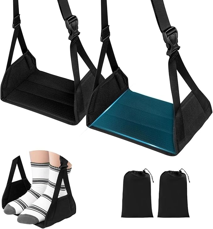 Tuygn 2-Pack Airplane Travel Footrest Hammock Perfect Airplane Foot Hammock for Aircraft Chairs Telecommute Conditions Thin Travel Stool for Office
