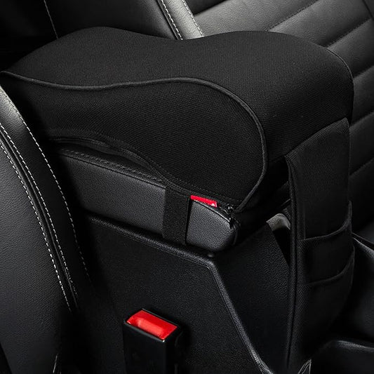 SPANICE Auto Center Console Armrest Pillow Pad, Car Armrest Cushion Soft Memory Foam with Phone Holder Storage, Pockets Bag Seat Cushion Universal Fit for Most Car (Black)