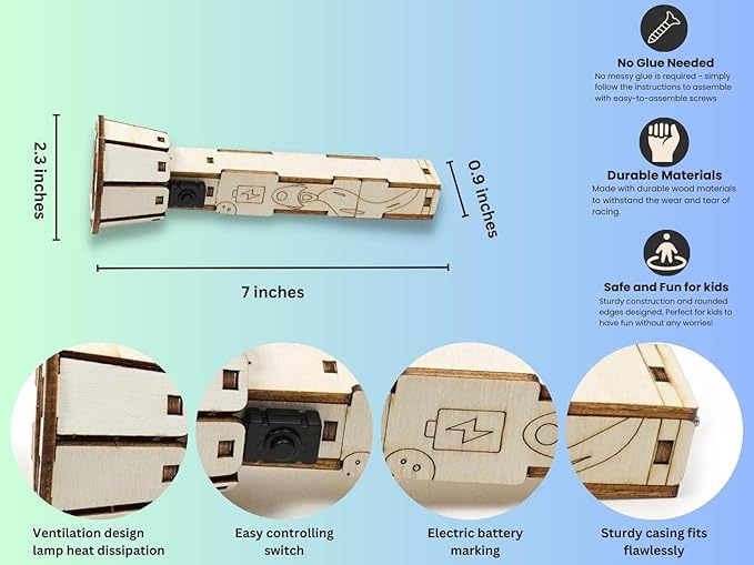 DIY Wooden Flashlight STEM Kit for Kids Aged 6-10 | Battery-Operated Educational Science Experiment Kit with Built-in Switch